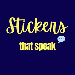 dark blue, stickers that speak text