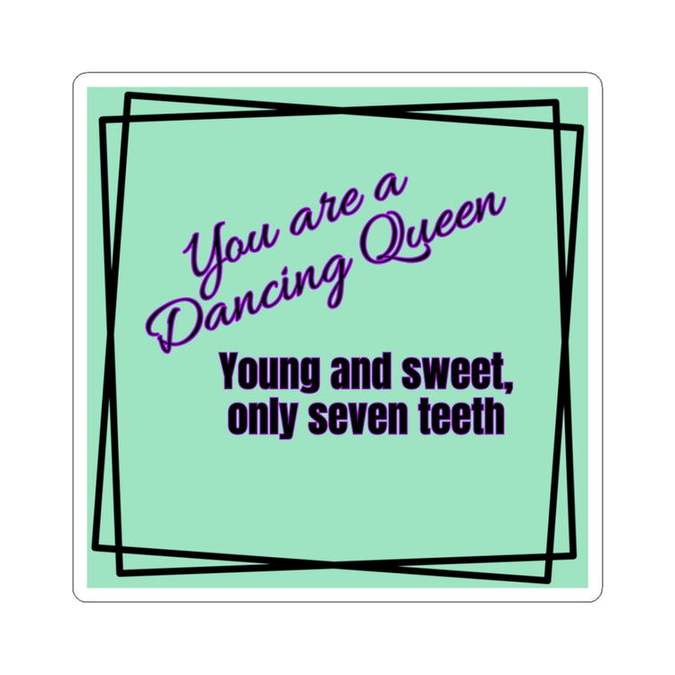Light green sticker with purple text on a white background