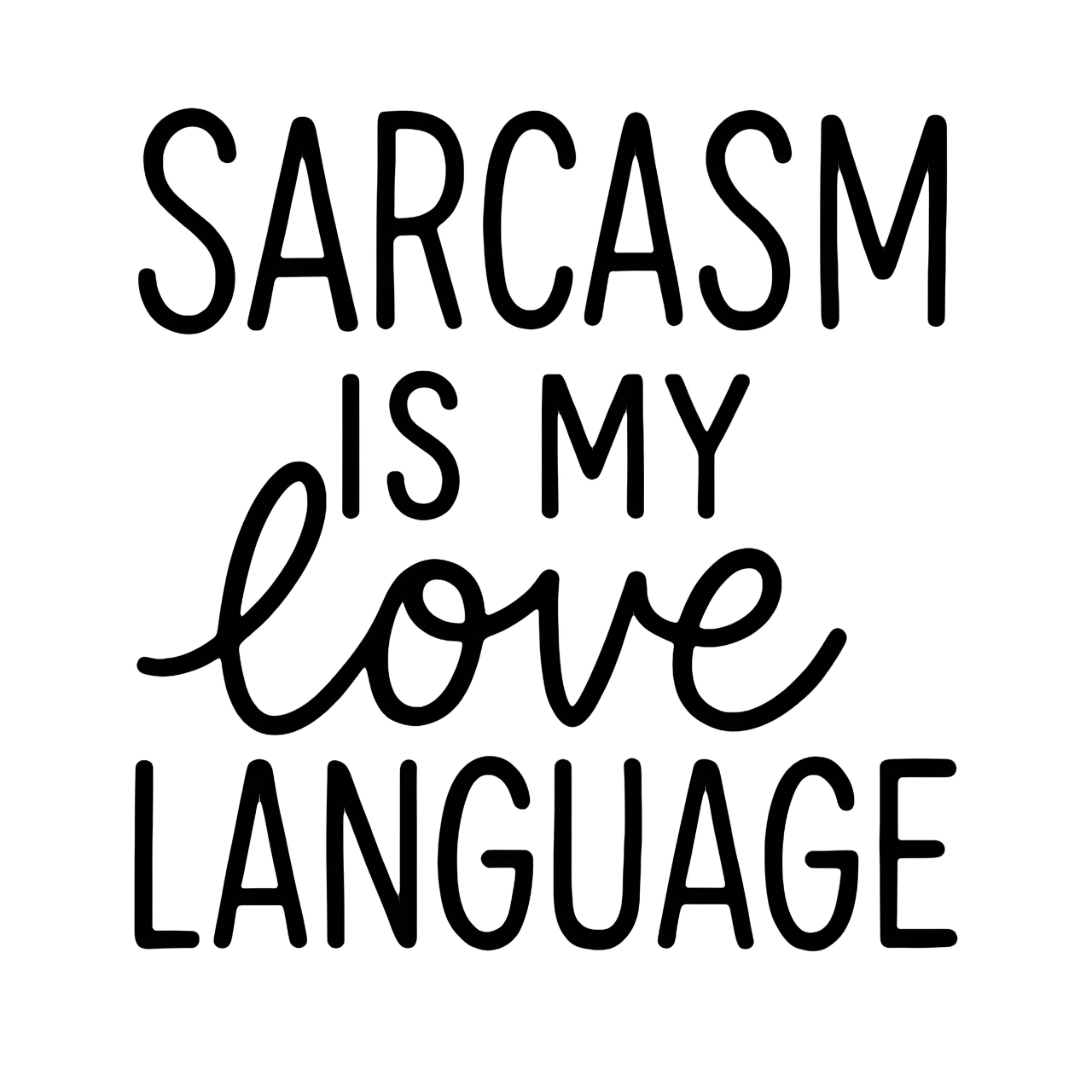 Text 'Sarcasm is my love language' on a white background