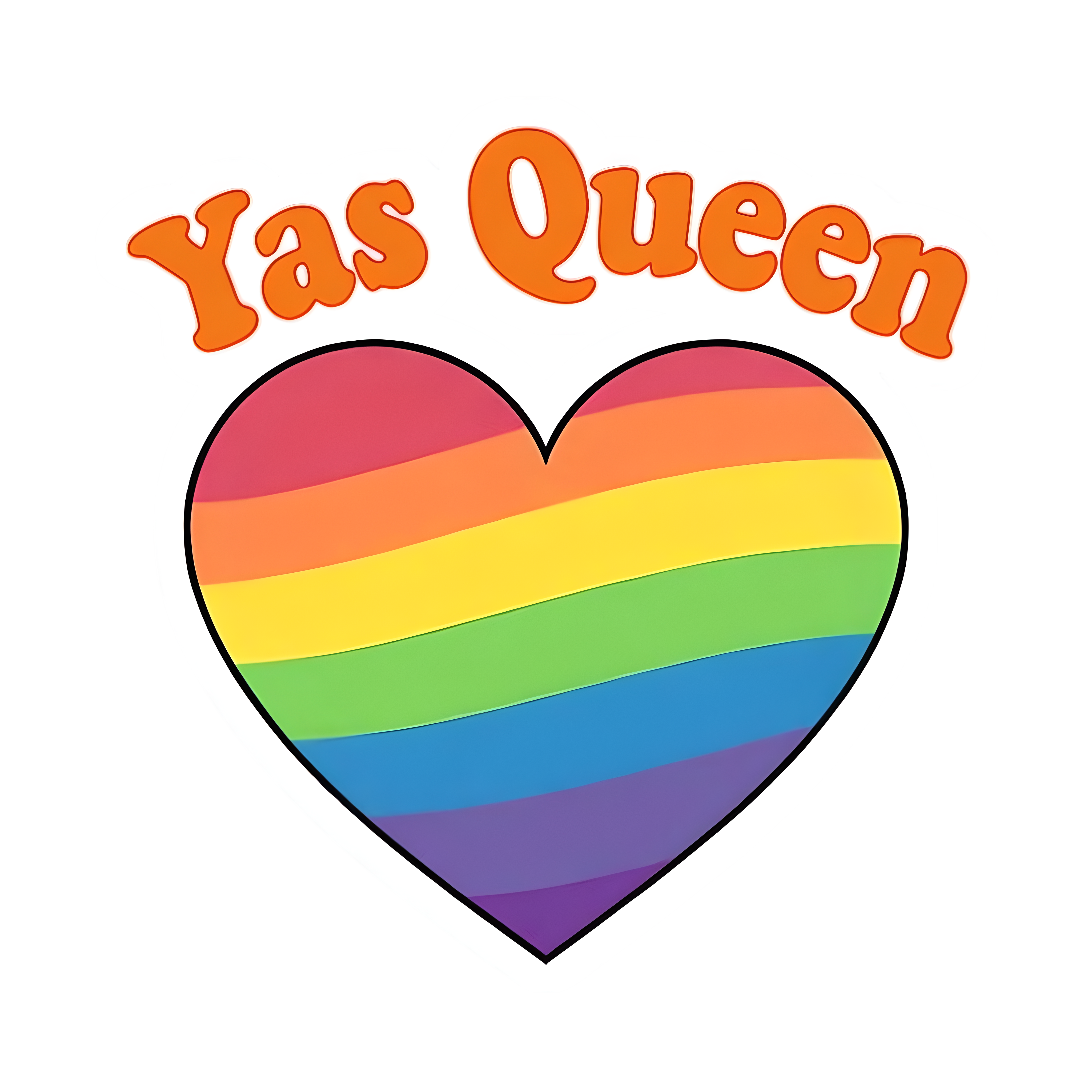 “YAS Queen rainbow vinyl sticker with bold text and playful pride design”