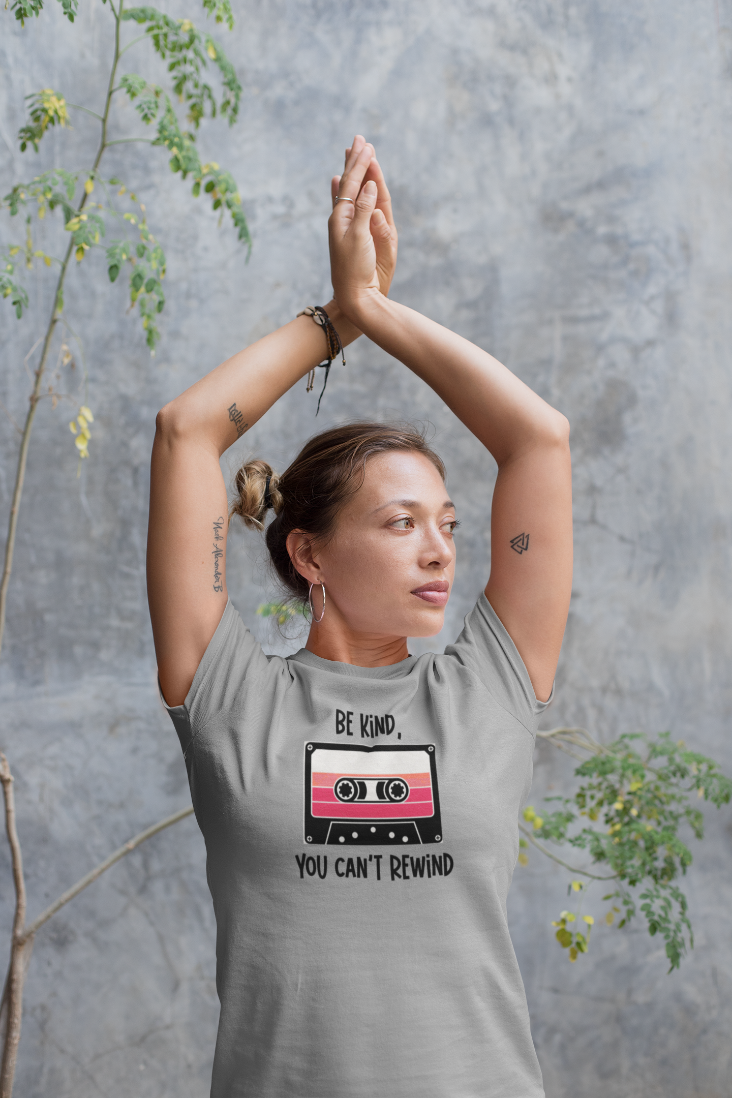 Rock retro vibes with this “Be Kind You Can’t Rewind” cassette tape tee. Funny, positive, and nostalgic graphic shirt for 80s & 90s music lovers.