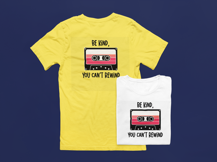 Rock retro vibes with this “Be Kind You Can’t Rewind” cassette tape tee. Funny, positive, and nostalgic graphic shirt for 80s & 90s music lovers.