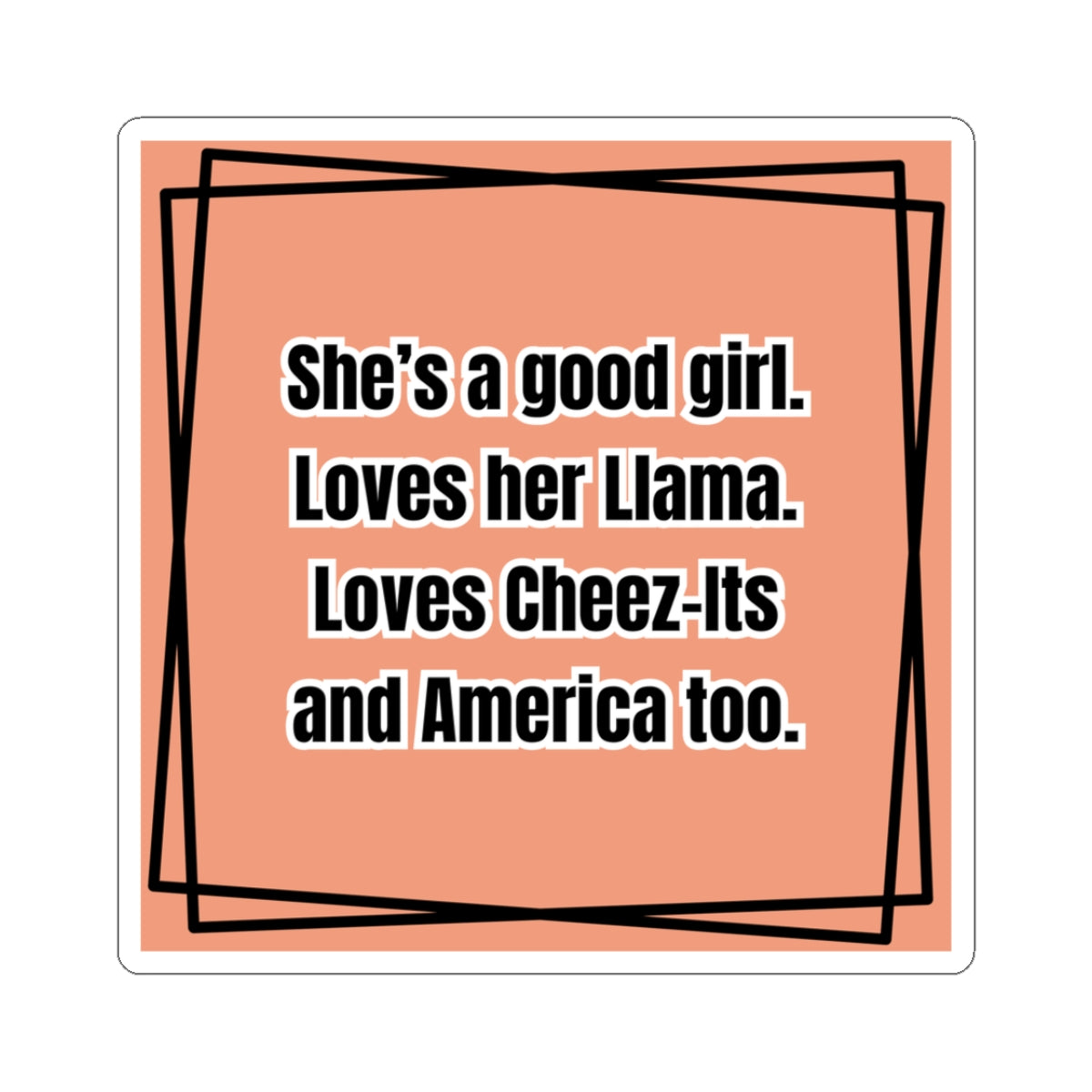 Text on a peach background with black border
