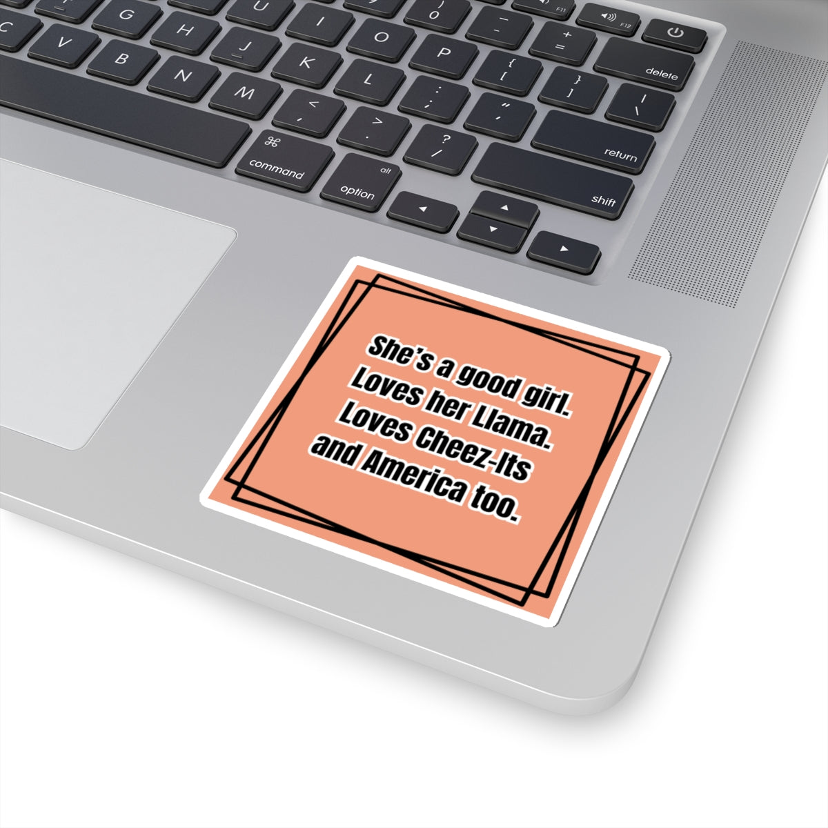 Laptop with a sticker on the palm rest area
