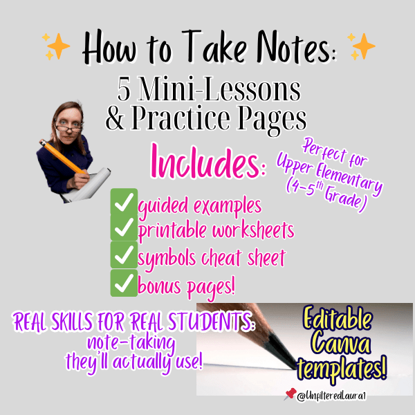 How to Take Notes | 4th Grade Mini - Lessons & Practice Toolkit - Unfiltered Goods