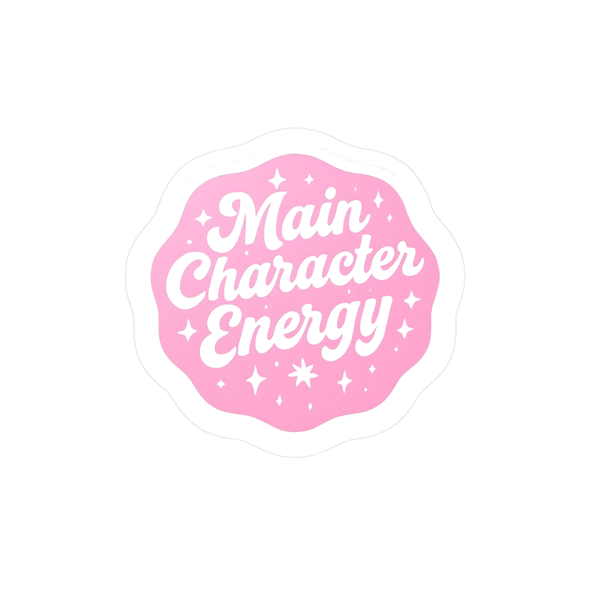 Pink and white sticker with 'Main Character Energy' text on a white background