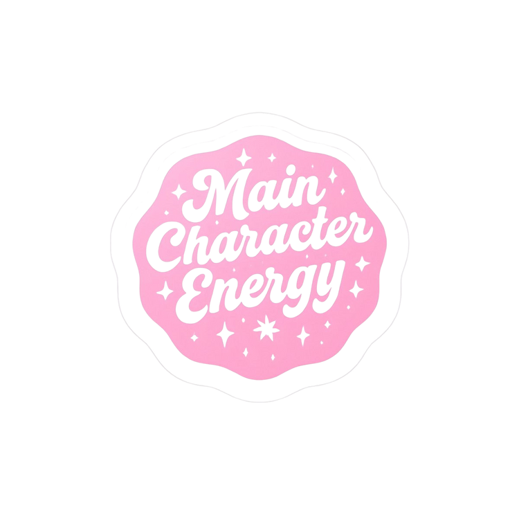 Pink and white sticker with 'Main Character Energy' text on a white background