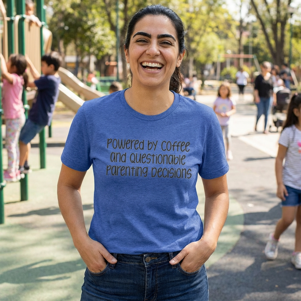 Powered by Coffee and Questionable Parenting Decisions Funny Mom T-Shirt | Mom Humor Tee - Unfiltered Goods